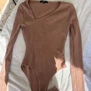 Ribbed Long Sleeve Bodysuit in Dusty Rose